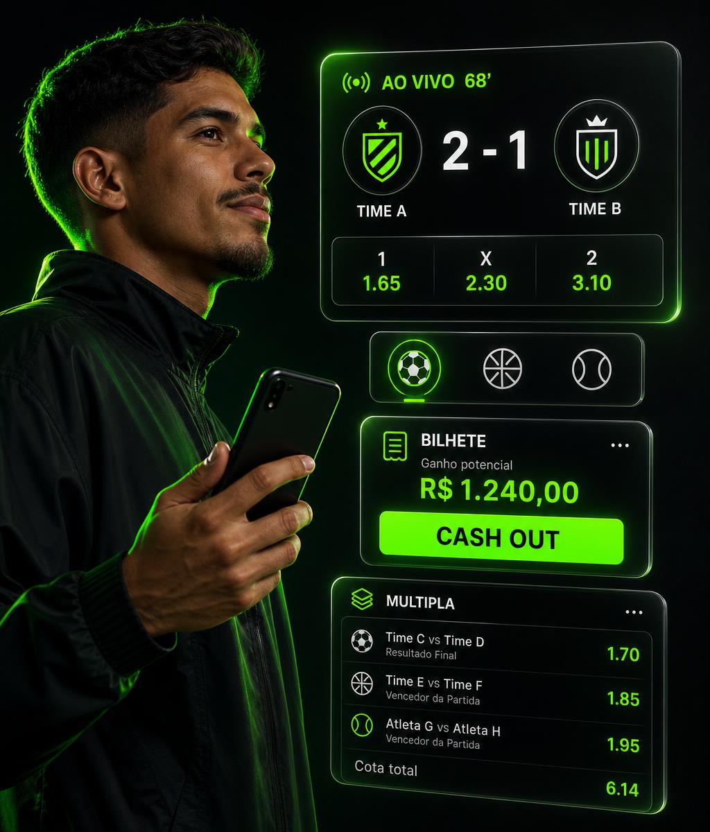 Representante da X GAMES acompanhando partidas ao vivo, odds e bilhete de aposta pelo smartphone